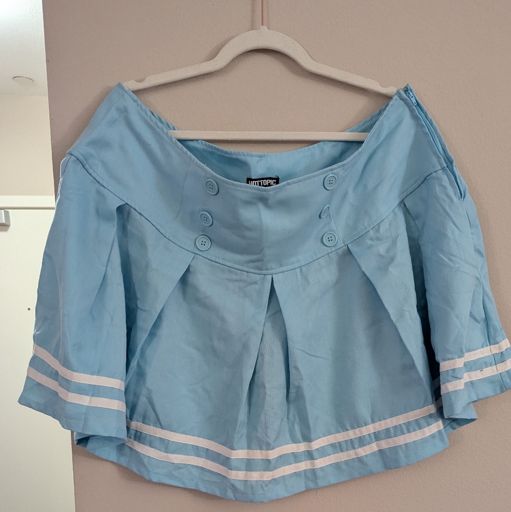 NWT Hot Topic Pleated Striped Sailor Skirt in Blue